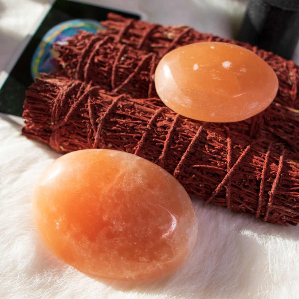 Orange Selenite Palm Stone